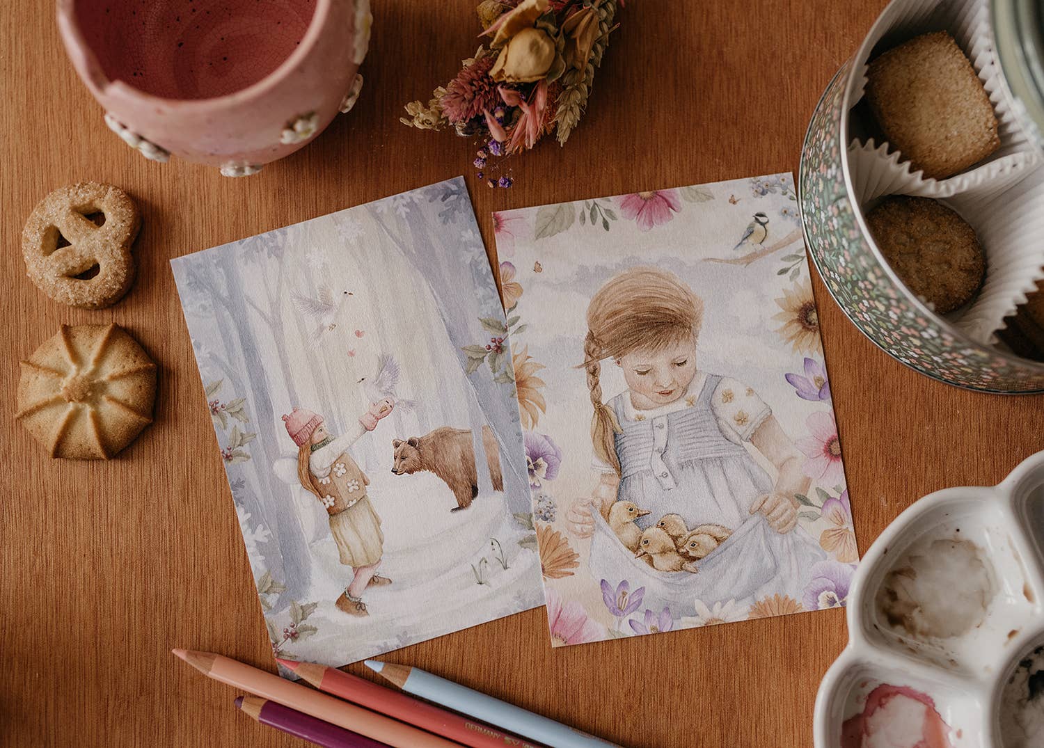 Ansichtkaart meisje met eendjes | Kaart Appeloogje